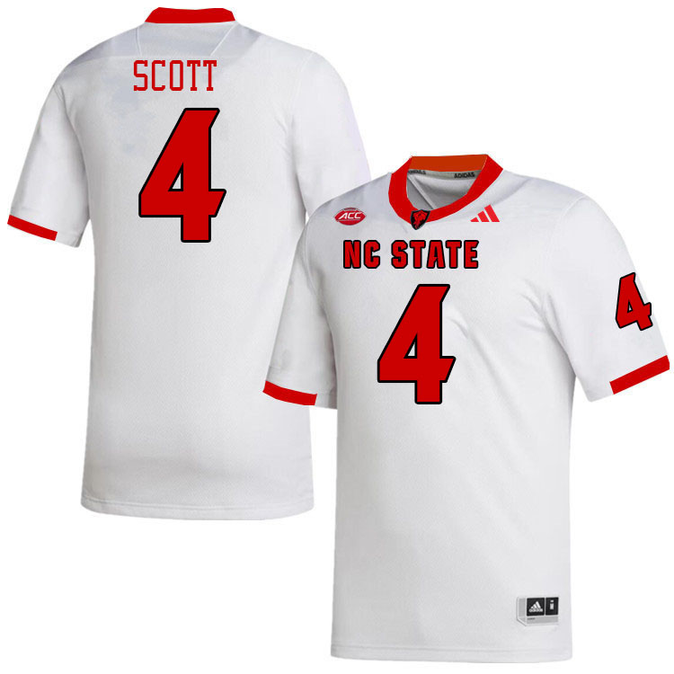 NC State Wolfpack #4 Jayden Scott College Football Jerseys Stitched-White NC State Wolfpack #4 Jayden Scott College Football Jerseys Stitched-White